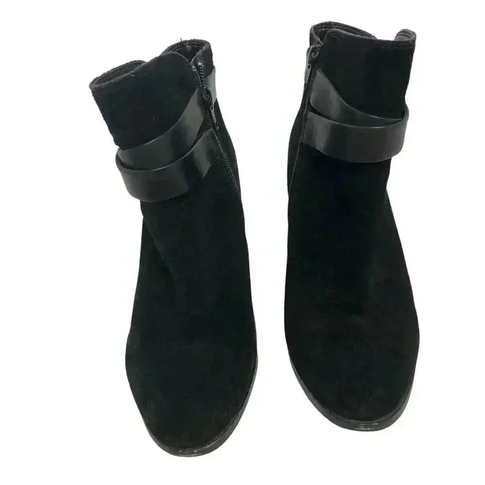 Gianni Bini Black Suede Buckled Heeled Booties Ankle Boots Women's Size 7